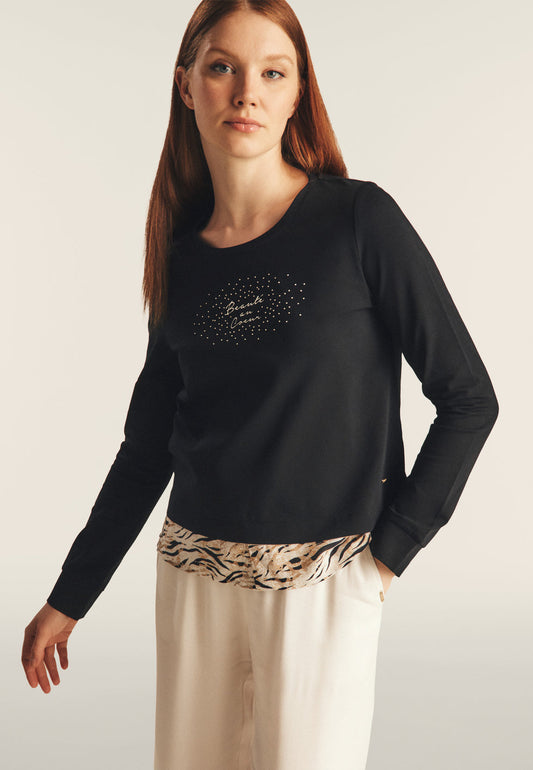 Felpa con inserto effetto camicia e dettagli dorati