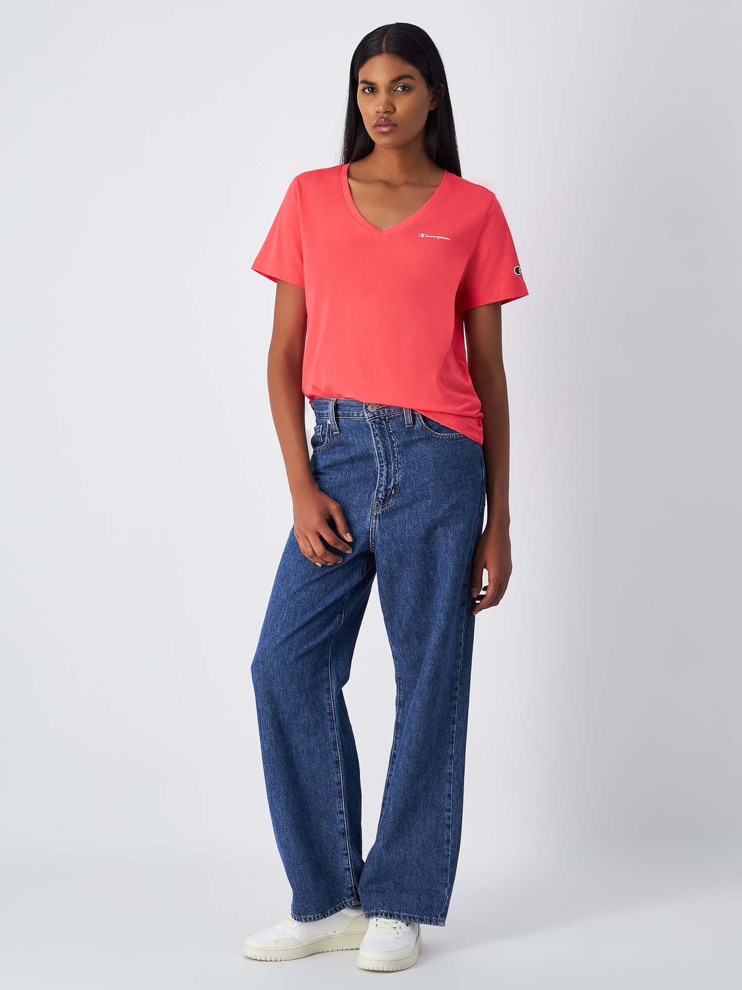 T-SHIRT SCOLLO A V CHAMPION DONNA CORALLO