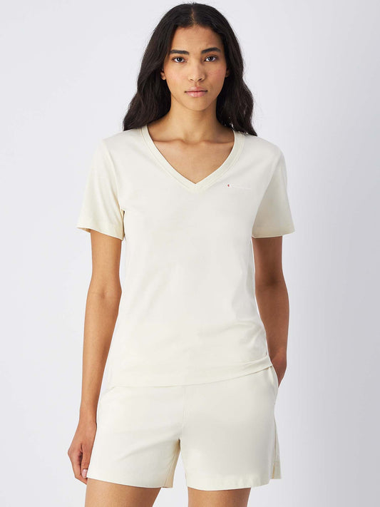 T-SHIRT SCOLLO A V CHAMPION DONNA BIANCO