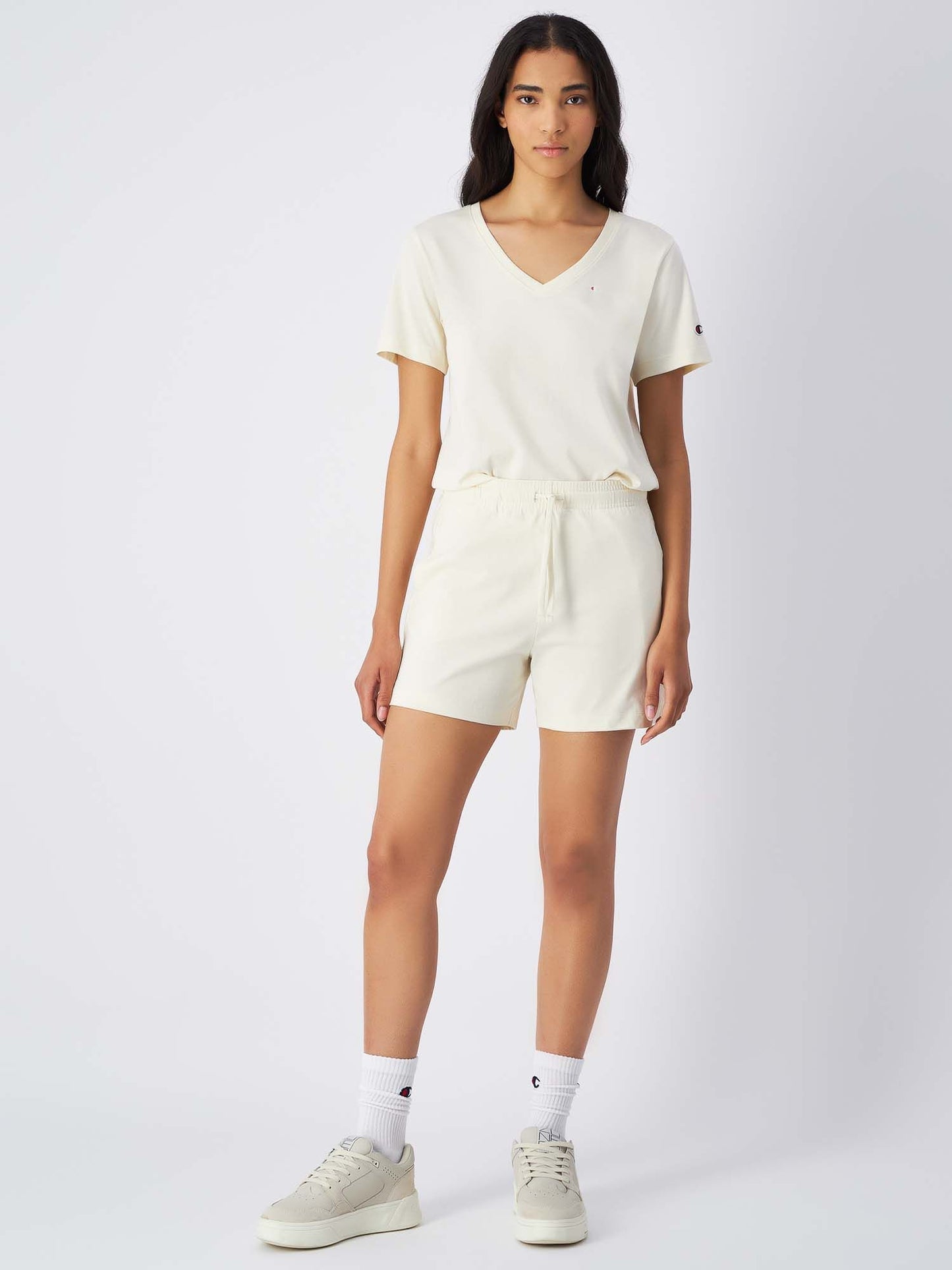 T-SHIRT SCOLLO A V CHAMPION DONNA BIANCO