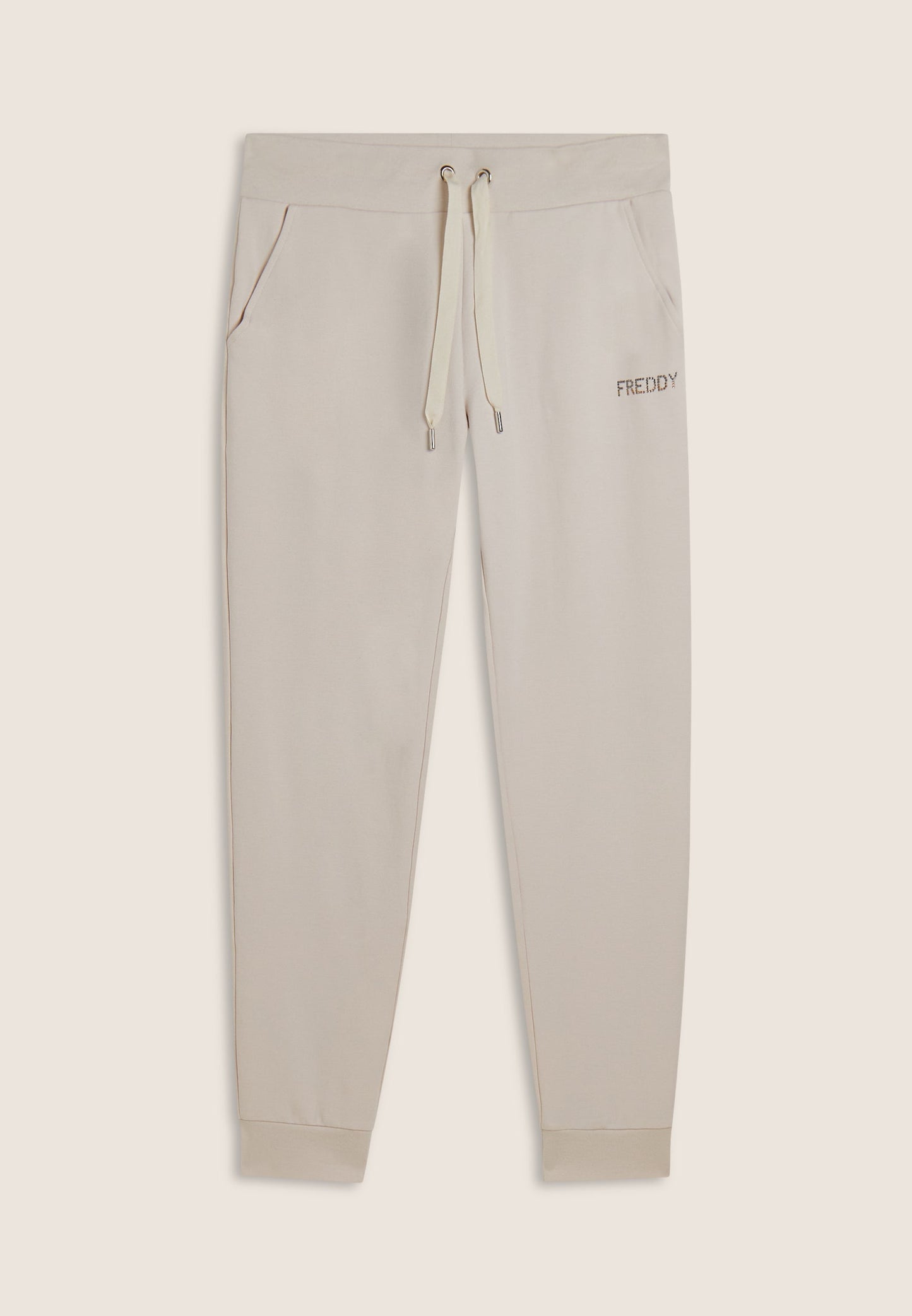 Pantaloni sportivi da donna con polsini e strass bicolore