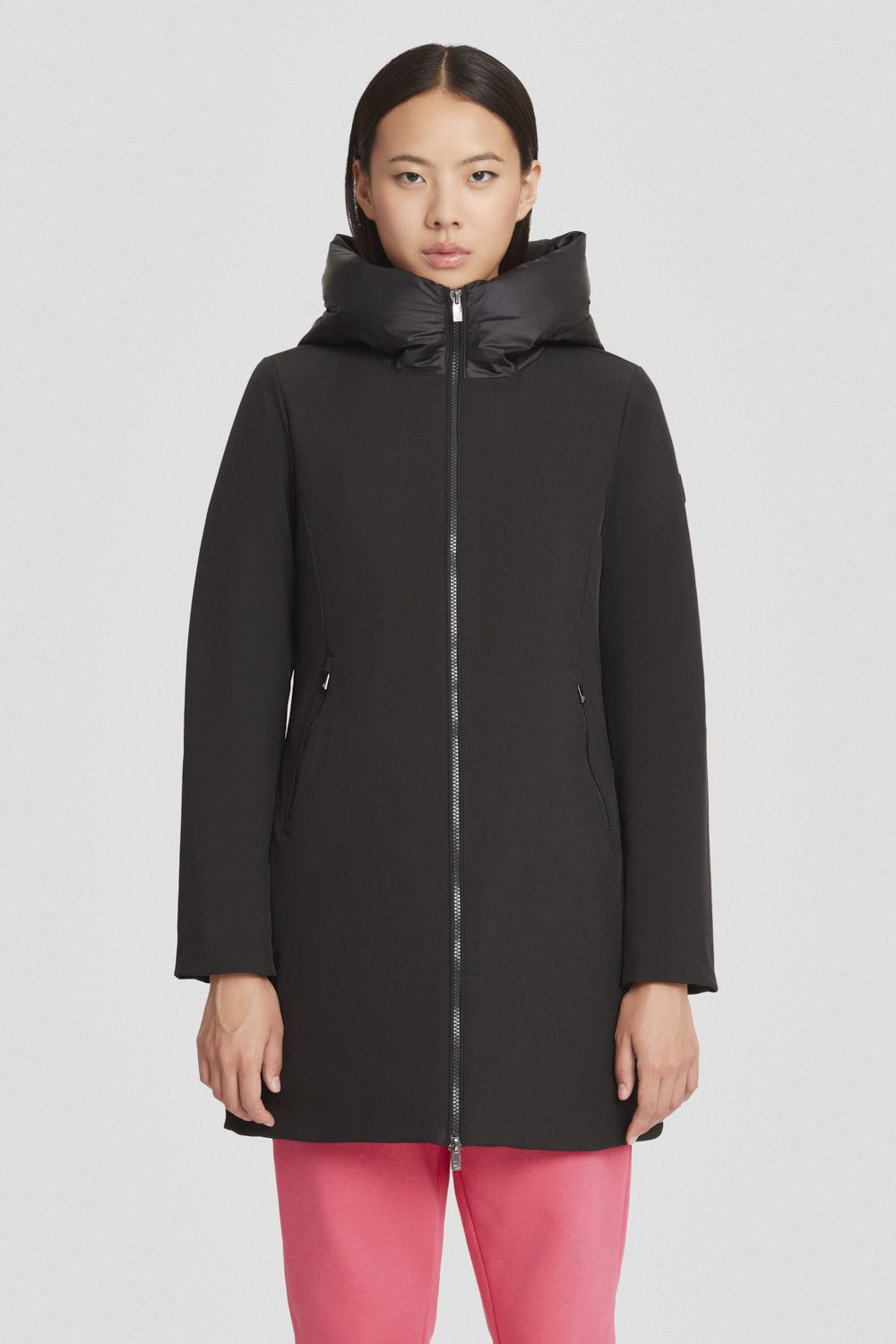 Giacca lunga nera imbottita in softshell MIRE 3.0