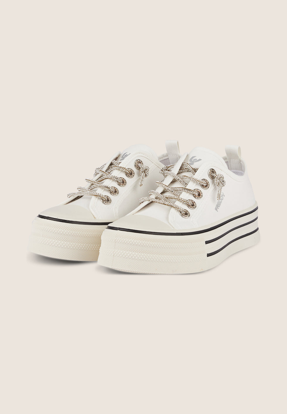 Sneaker in Canvas con lacci microdiamonds