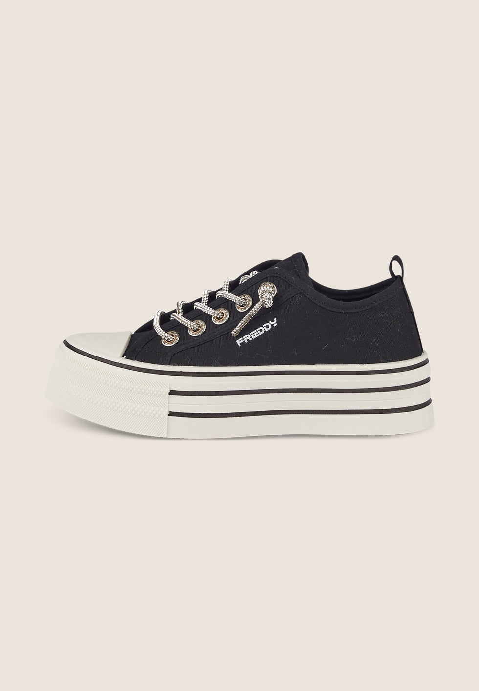 Sneaker in Canvas con lacci microdiamonds