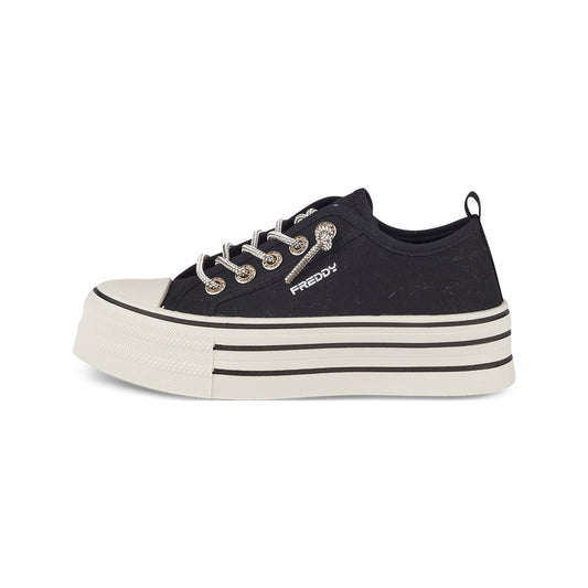 Sneaker in Canvas con lacci microdiamonds