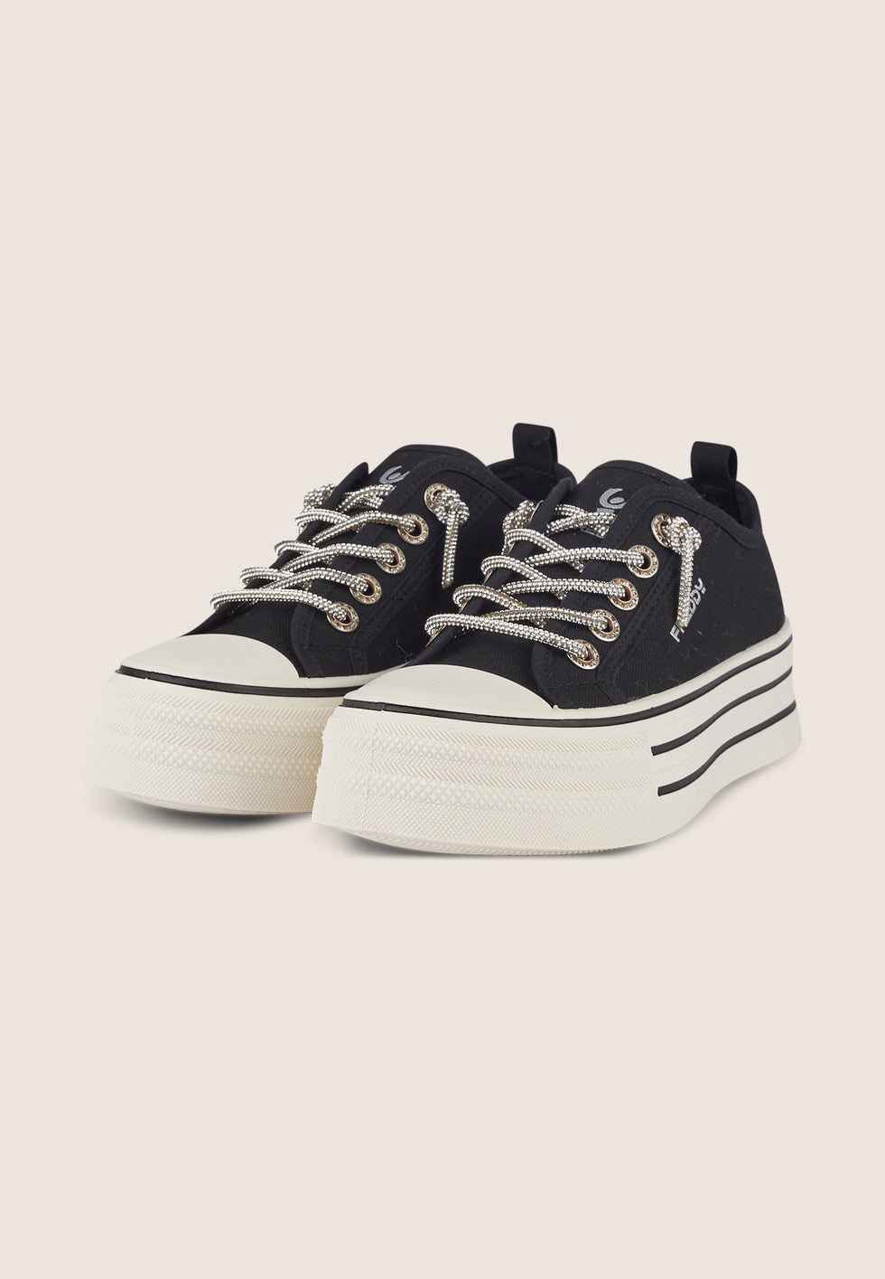 Sneaker in Canvas con lacci microdiamonds