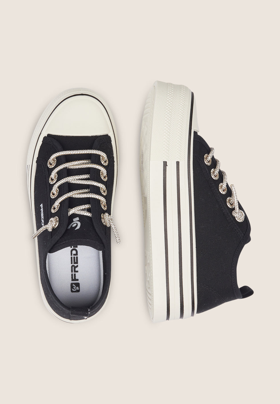 Sneaker in Canvas con lacci microdiamonds