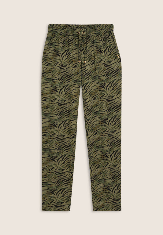 Pantaloni regular fit in viscosa animalier con gamba dritta