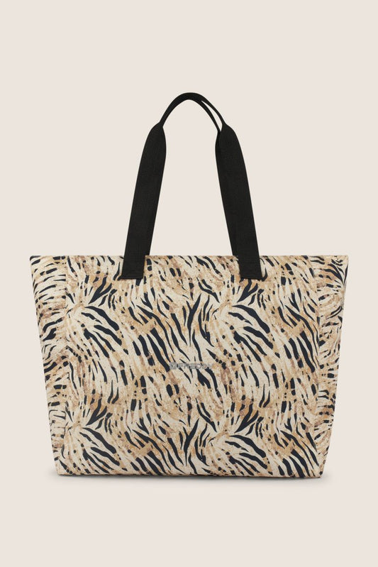 Borsa Shopper in canvas animalier con zip