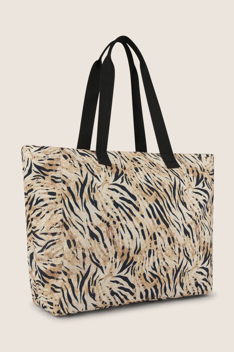 Borsa Shopper in canvas animalier con zip