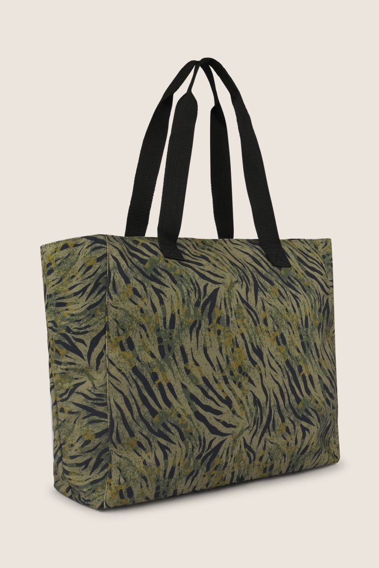 Borsa Shopper in canvas animalier con zip