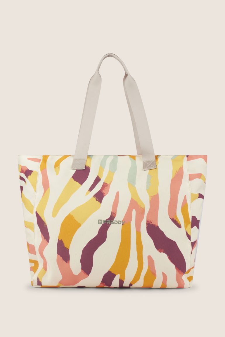 Borsa Shopper in canvas animalier con zip