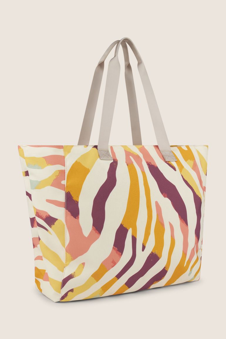 Borsa Shopper in canvas animalier con zip