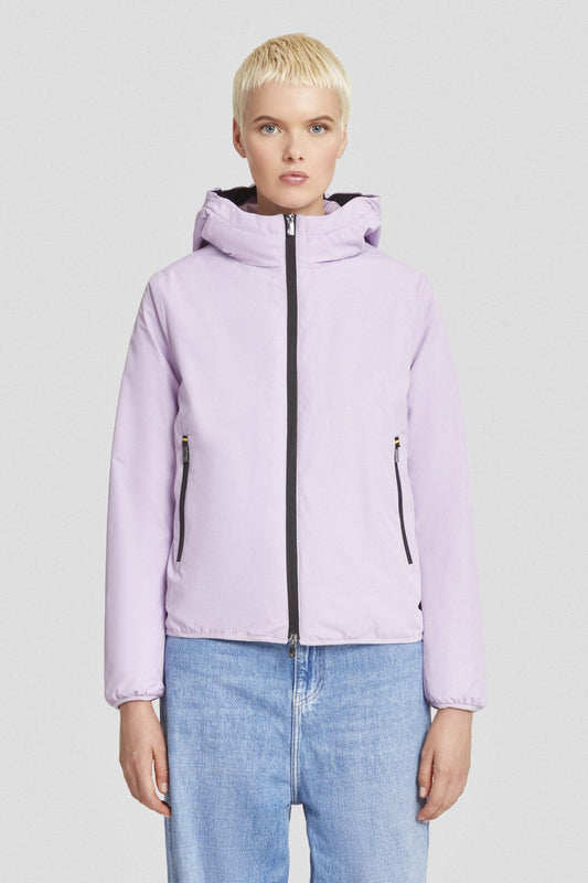 Giacca imbottita lilla con cappuccio