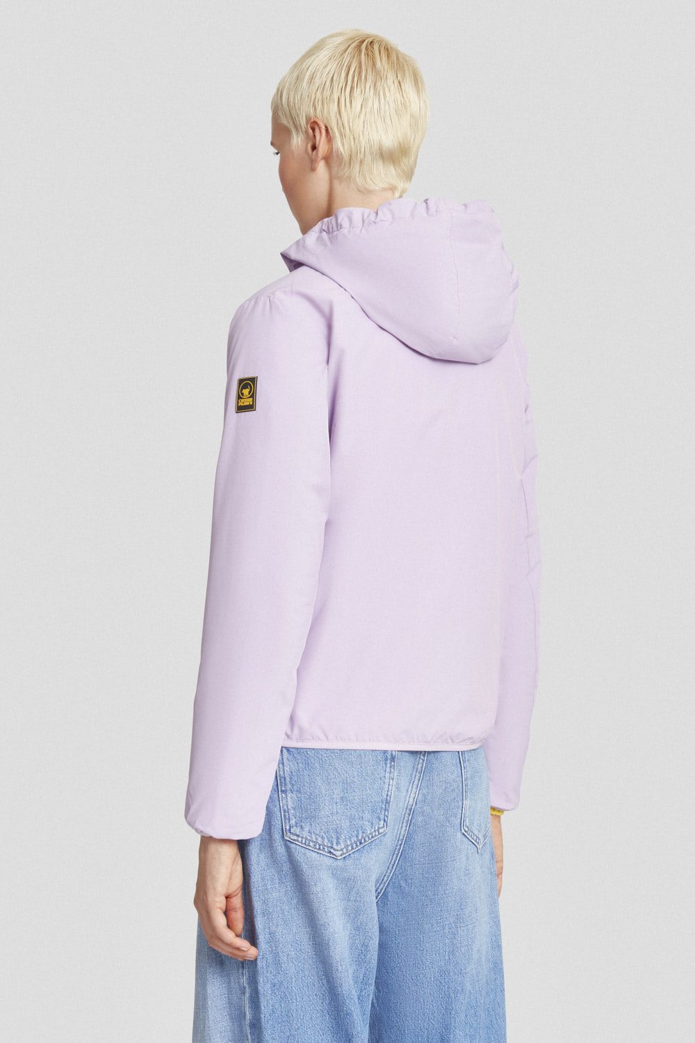 Giacca imbottita lilla con cappuccio