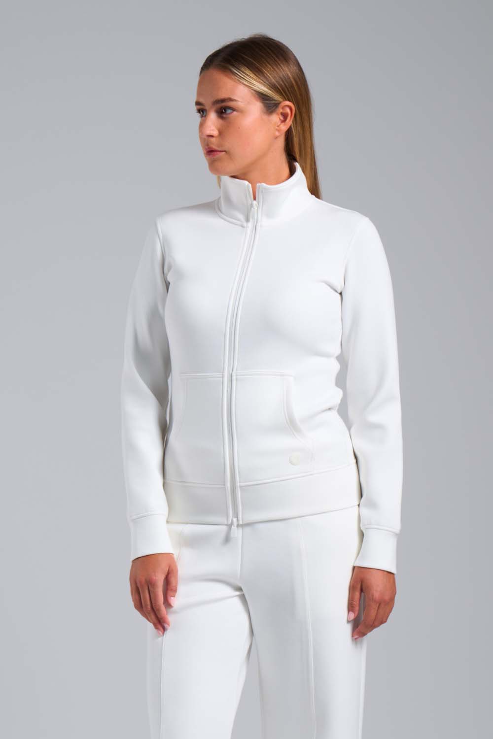 VANE – Felpa full zip bianca in tessuto tecnico